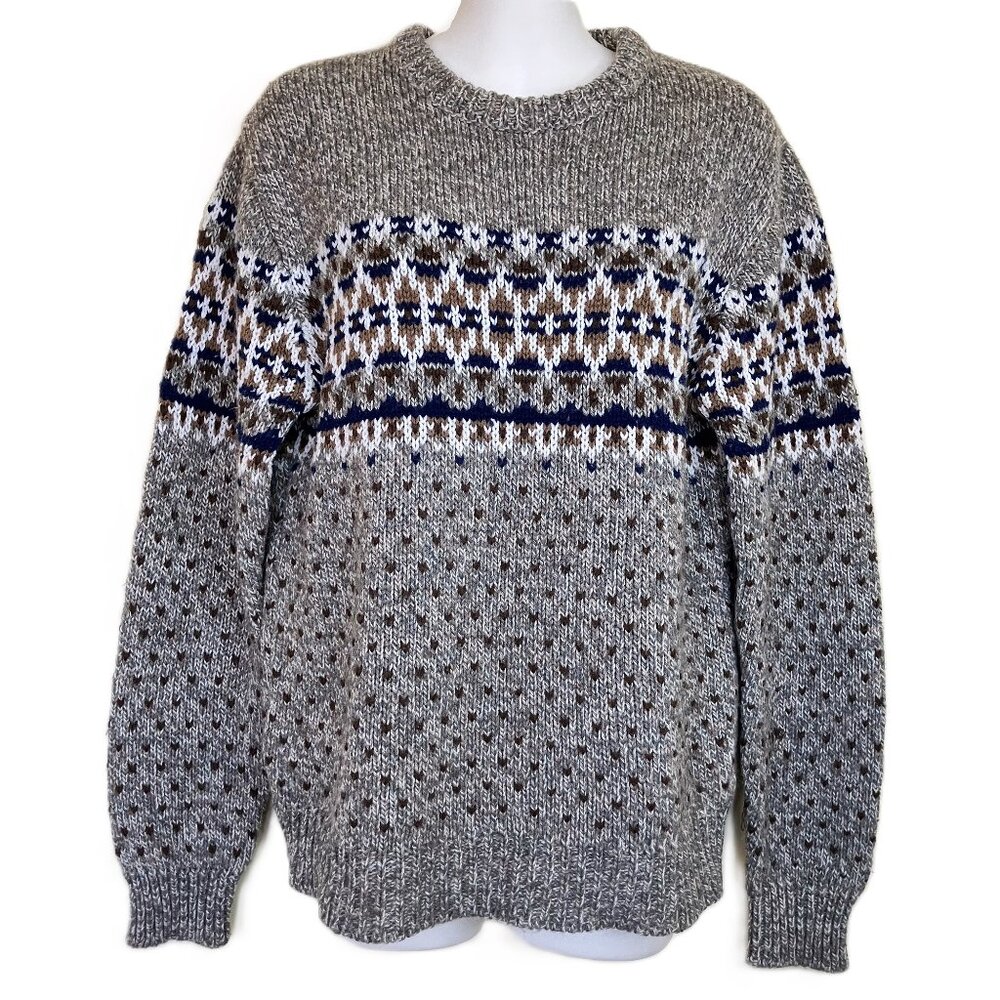 Impulse Brand Fair Isle Pullover Sweater Grey/Brown Vintage 90s Nordic Style